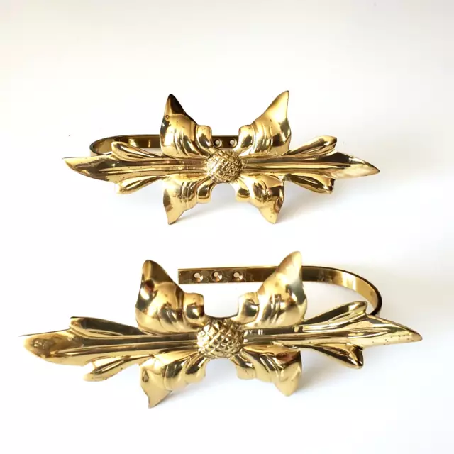 Curtain Tie Backs Brass  Metal Classic Leaf Bow Wall Mounted   9 In.