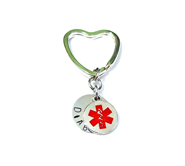 Llavero de advertencia médica corazón bolsa etiqueta disco médico estampado y dije cardíaco