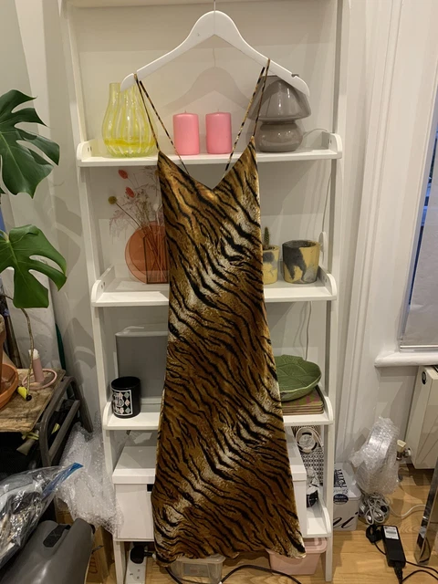 TOPSHOP PETITE TIGER Animal Print Satin Slip Dress Size 10 9.99