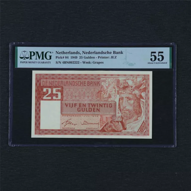 1949 Netherlands Nederlandsche Bank 25 Gulden Pick#84 PMG 55 UNC Solid2