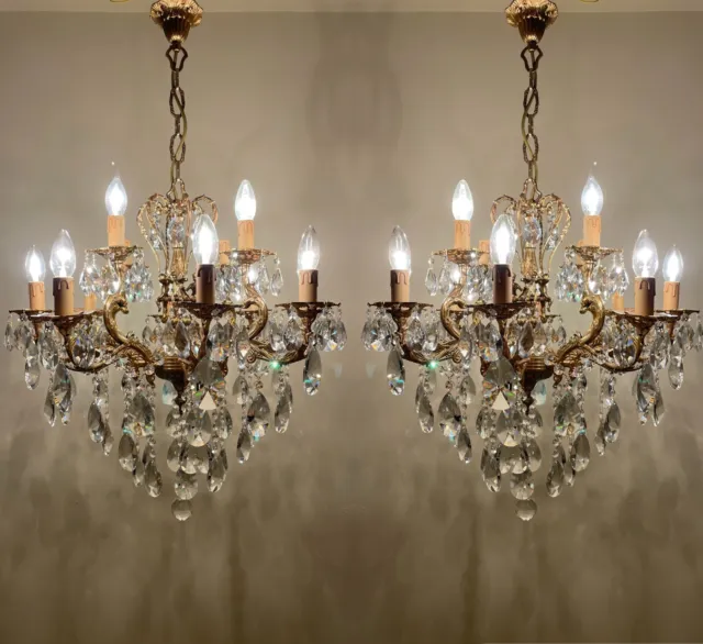Pair Of Antique/Vintage Chandelier Brass & Crystal French Chandelier with12 Arms