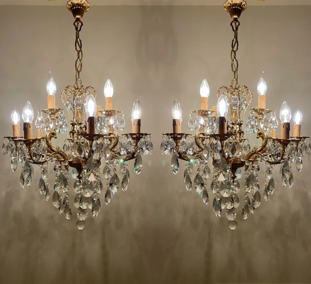 Pair Of Antique/Vintage Chandelier Brass & Crystal French Chandelier with12 Arms