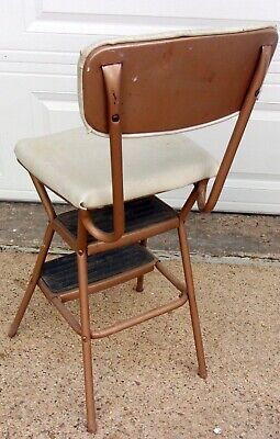 Vintage Cosco Mid Century Modern (MCM) Flip Seat Step Stool / Chair white 3