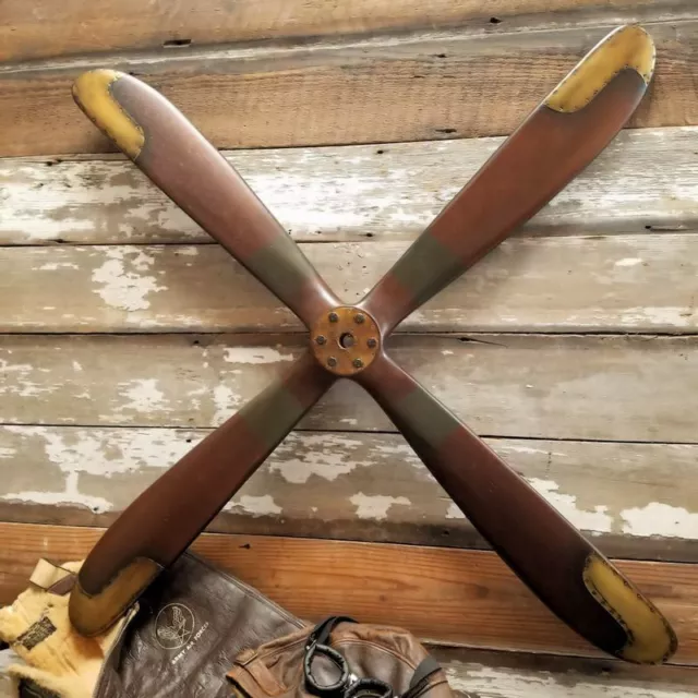 WWI Replica Four 4 Blade Wood Wooden 46" Airplane Aircraft Propeller Brass WWI Replica Four 4 Blade Wood Wooden 46" Airplane Aircraft Propeller Brass