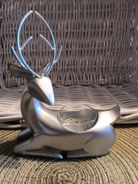 Yankee Candle First Frost Silver Reindeer Tea Light Candle Holder Retired