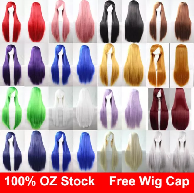 Womens 80cm Long Straight Sleek Hair Fringe Synthetic Cosplay Wig Wigs Party