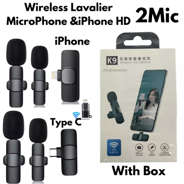 Mini Lavalier Microphone Clip Wireless Mic &Android iPhone iPad Vlog Live Stream