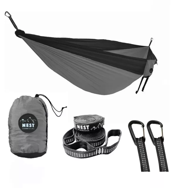 Nest Double Hammock - Indoor/Outdoor w/Tree Straps/NEW - Gray/Black