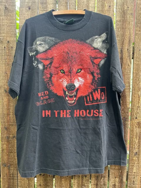 Vtg NWO WCW Wolfpack 1998 Wrestling T-Shirt Red & Black in the House XL No wash