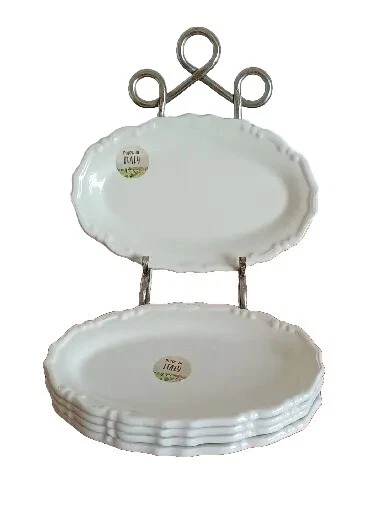 Effetti Home Luncheon Plates Antique White 9" X 5.75" Fancy Scroll Set Of 5