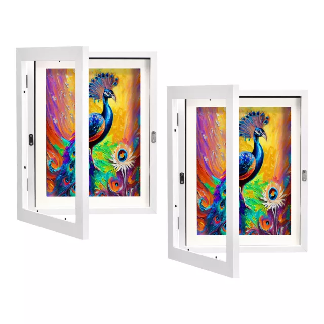 2 Pack Art Frames Magnetic Front Open Changeable for Artwork Pictures, White