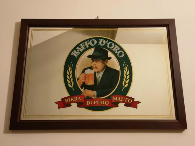 Quadro Specchio Vintage Birra Baffo D'Oro originale da collezione Quadro Specchio Vintage Birra Baffo D'Oro originale da collezione