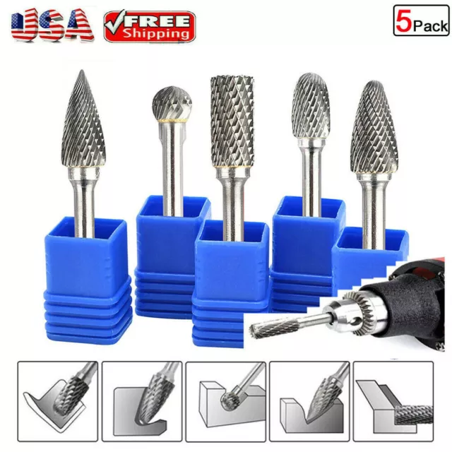 1/4'' Double Cut Tungsten Steel Carbide Rotary Burr Die Grinder Shank Bit Set