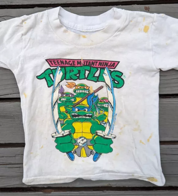 Vintage Kids TMNT Ninja Turtles Cartoon Graphic T Shirt Single Stitch Toddler