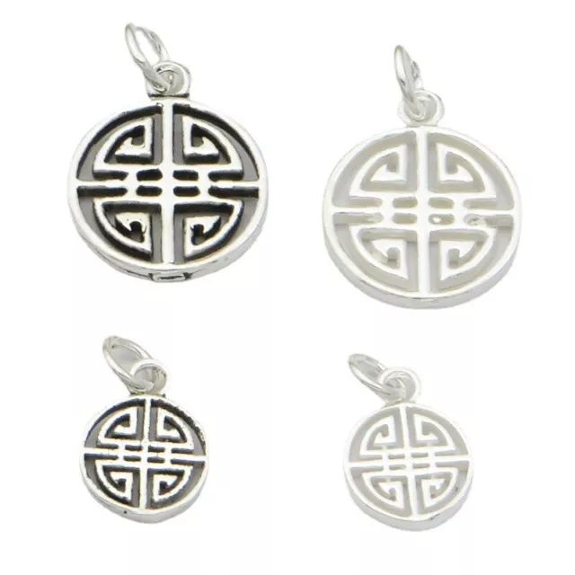 925 Sterling Silver Chinese Longevity Fortune Charm Small Pendant for Bracelet 寿