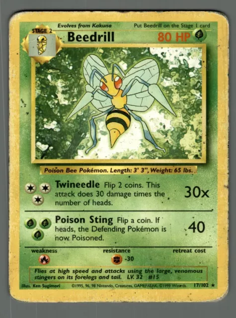 Beedrill 17/102 Base Set Rare non-holo 1999 WOTC vHP Pokemon Card - HD Photos