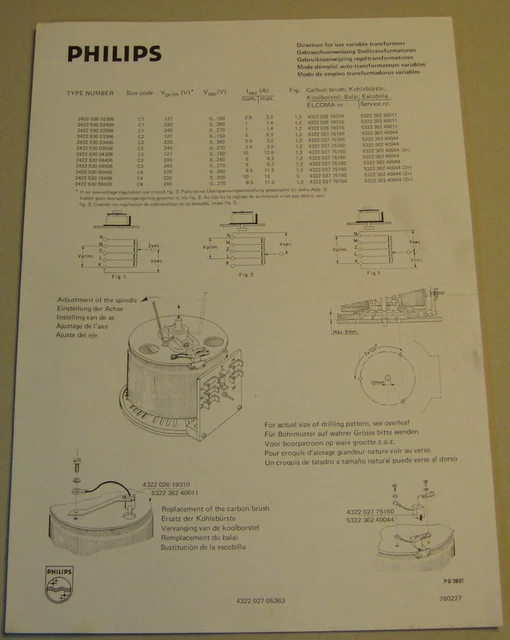 PHILIPS Datenblatt Regel-Trafos