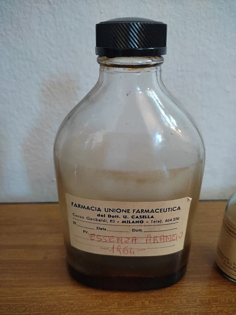Vintage Coppia Vasetti In Vetro Laboratorio Farmacia Anni '60 Essenze 2