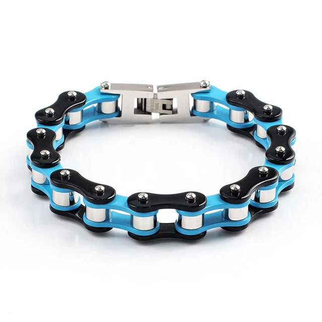 Mens Bracelets Blue Biker Bicycle Motorcycle Chain Link Bracelet For Men/Women