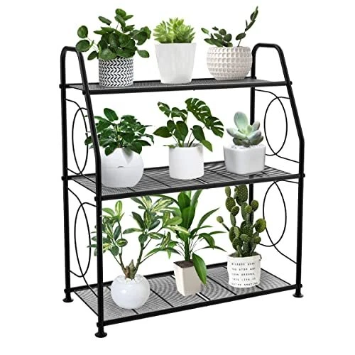 Plant Stand, 3 Tier Plant Shelf for Indoor Outdoor, Heavy Duty Metal Outdoor