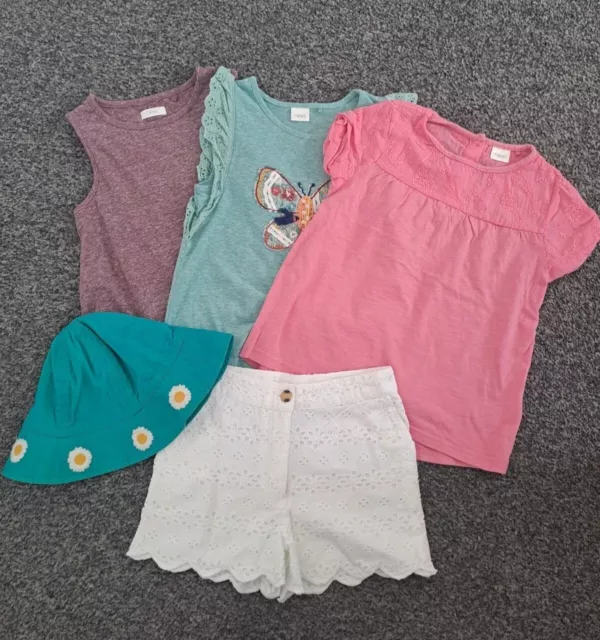 Cappello top a farfalla ragazze Next vestiti estivi pacchetto pizzo pantaloncini in pizzo età 4-5 anni 