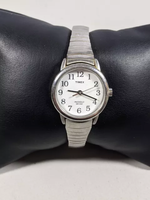 Timex Indiglo White Dial Round Case 25 mm Stainless Steel Stretch Band Watch
