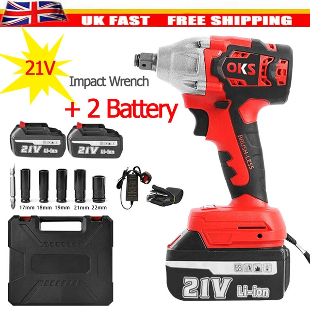 580NM 21V CORDLESS Electric Impact Wrench Drill Gun Ratchet Driver + 2