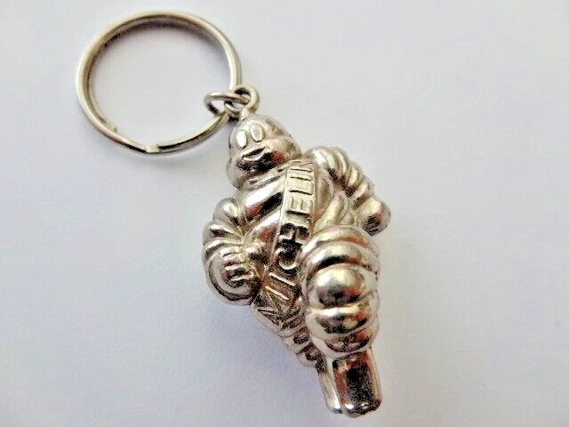 Vintage original heavy metal running Bibendum Michelin keychain keyring