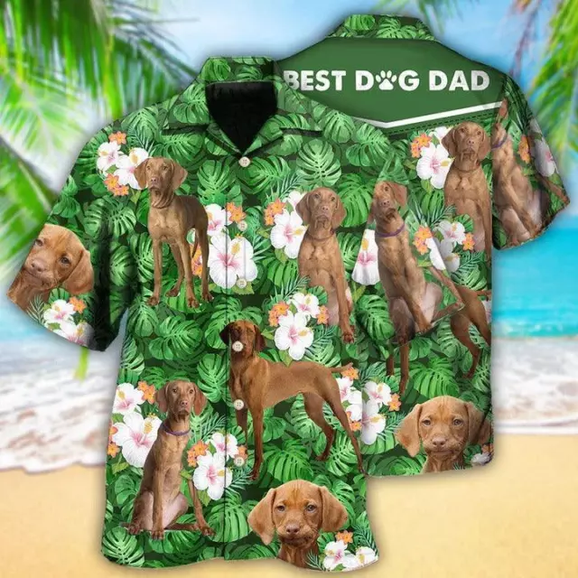 Vizsla Aloha Hawaii Shirt - Dog Green Tropical Floral Hawaiian Shirt For Summer