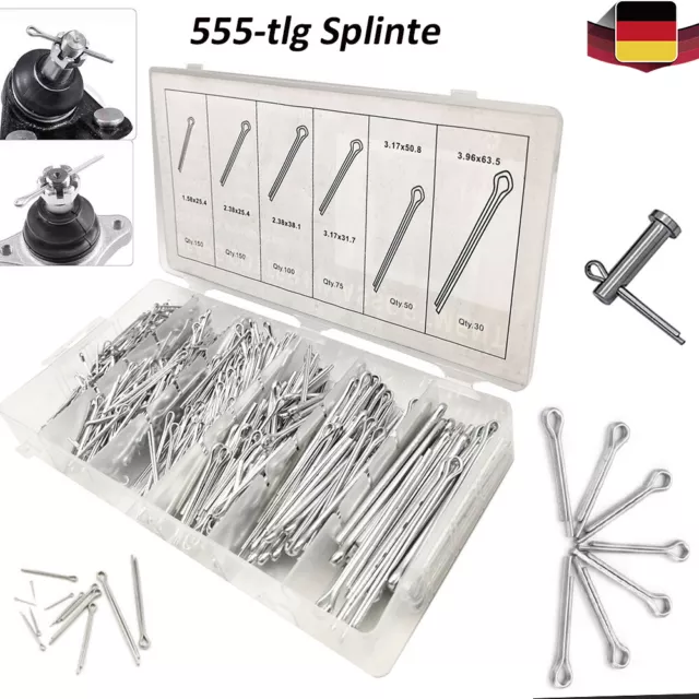 555 Stück Splinte Sortiment Gerade Sicherungssplinte Splint Set Sicherungsstifte