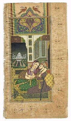 Indien Miniature Ancien Peinture De Empereur Et Impératrice En Love Scène Art On