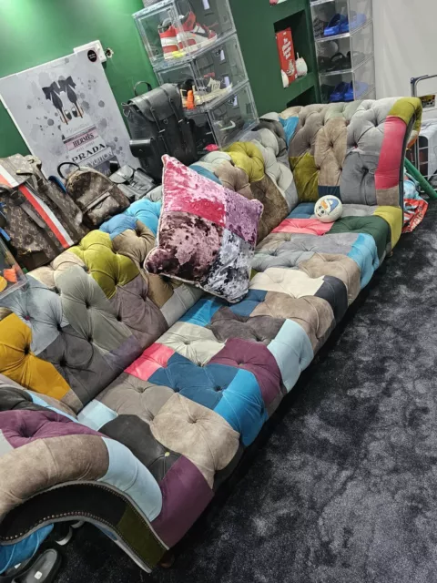 Unique Handmade 3 Seater Bright Multi Coloured  Fabric Chesterfield Sofa 3