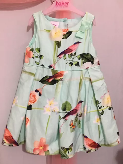 Baby Girls Designer Ted Baker Light Mint Floral Print Summer Dress 6-9m💗