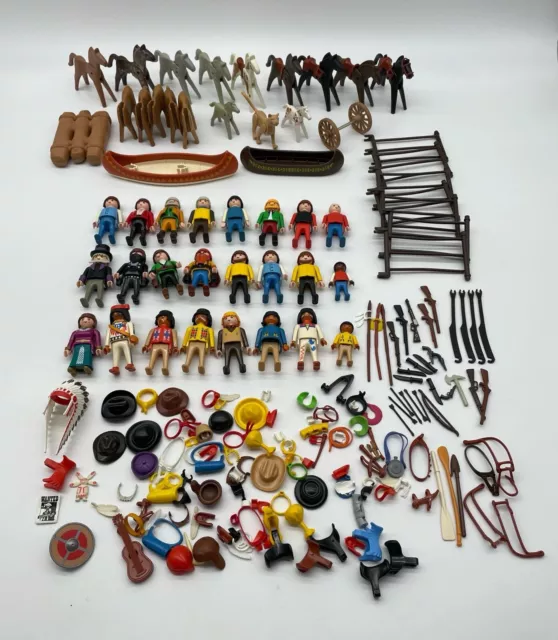 Playmobil Indianer Cowboy Konvolut / Figuren Tiere Zubehör Boote Zaun