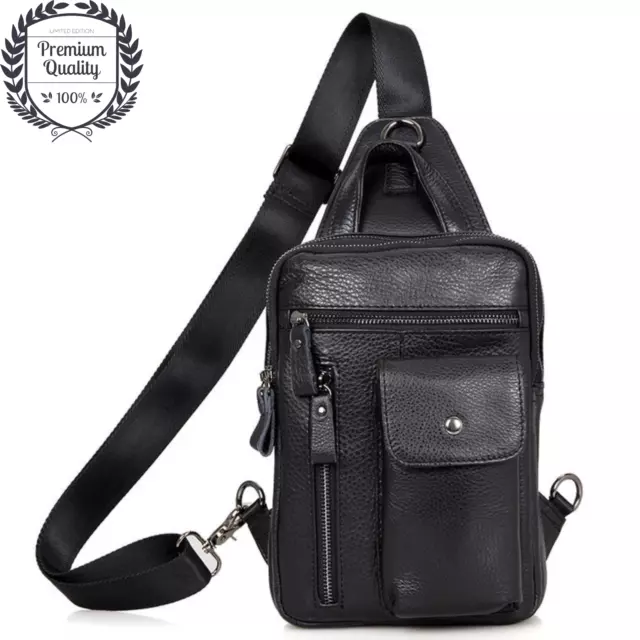 GENUINE LEATHER Mens Luxury Shoulder Crossbody Messenger Male Designer Bag Black