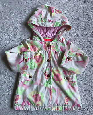 Ted Baker Baby Girl White Pink Floral Jacket Coat Rain Lightweight Hood 12-18 M