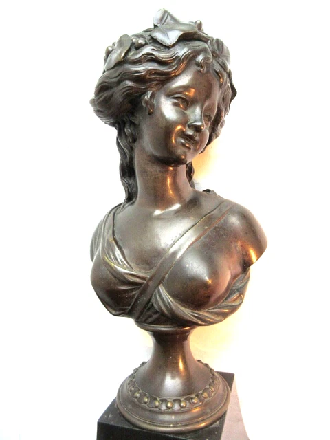 Statue Femme Art Déco - En Régule Sur Socle Marbre - Figurine De Table, Multicolore - Bon état Général