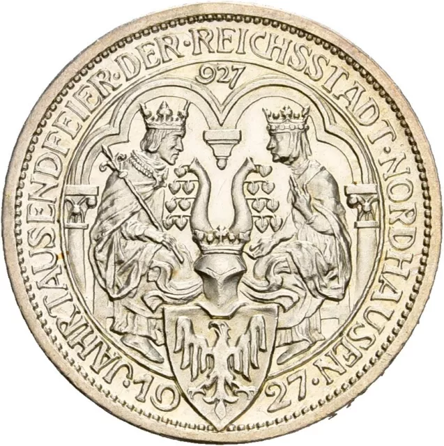 Künker: Weimar, 3 Reichsmark 1927 A, 1000 Jahre Nordhausen, Silber, PP