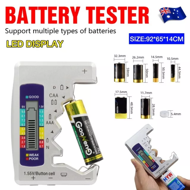 Universal Digital Battery Tester Checker C D N AAA AA 1.5V Button Cell Portable