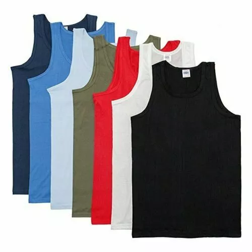 12 Pack Mens Plain Vest Multi Basic Regular Fitted Cotton Tank Top Plus Size 5XL