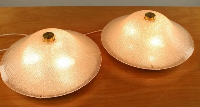 Pair of Peill & Putzler Glass Flush Mounts Structured Ice Glass 1960's Vintage Pair of Peill & Putzler Glass Flush Mounts Structured Ice Glass 1960's Vintage