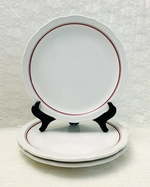 Syracuse China Restaurant Ware Dinner Plate 10” Black Red Stripe Set Of 3