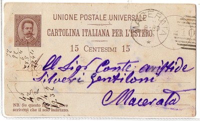 CARTOLINA ITALIANA PER L'ESTERO VIAGGIATA BRESCIA CON MARCA DA BOLLO DA 10 CEN. 