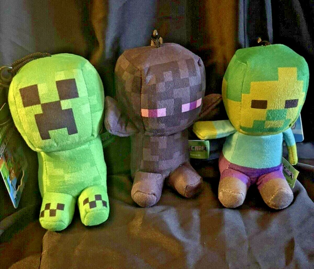 MINECRAFT CLIP ON Plush Characters, Set of 3 - Zombie Steve, Creeper ...