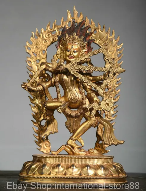 15.2" Old Tibetan Bronze Gilt Buddhism Kurukulle Buddha Mother Archery Statue