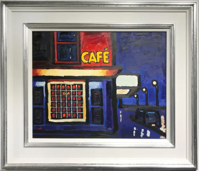 Malcolm Croft Original Pintura Al Óleo - Café At Dusk