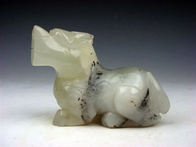 Vintage Nephrite Jade Stone Carved Sculpture Seated Foo Dog Lion #03032301