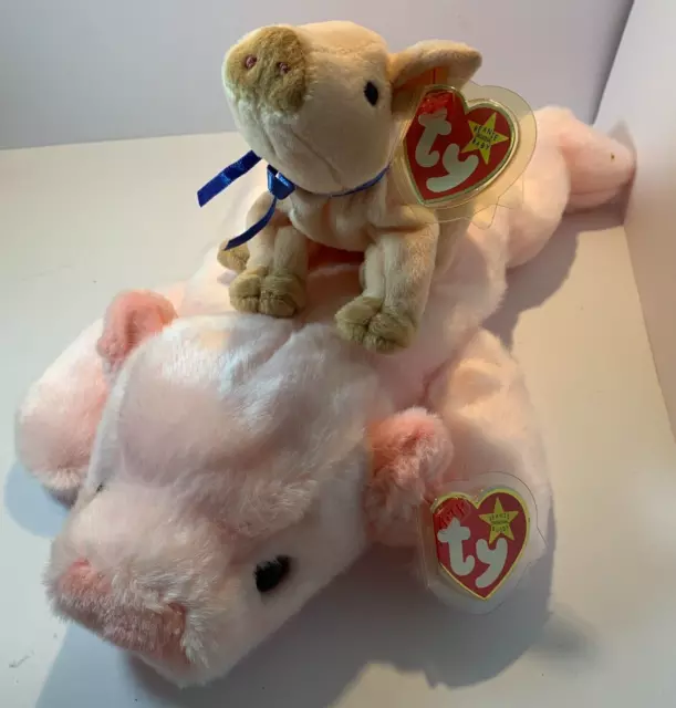 Ty Pig Squealer Buddy + Knuckles Beanie Baby Soft Toy Tag Prot Plush lot Gift