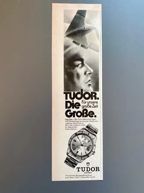 Tudor Date & Day Oyster-Gehäuse Original 1974 Vintage Werbung Reklame advert