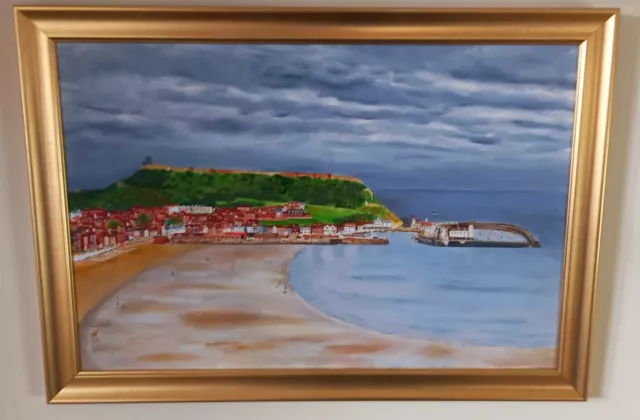 Original Kunst Ölgemälde Scarborough South Bay Yorkshire Künstler signiert Tom Purt